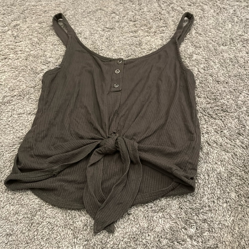 Olive green tie front tank top